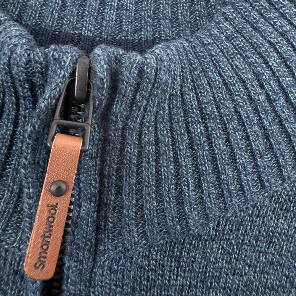 Smartwool Ripple Ridge Sweater Mens Medium Blue Half Zip Ribbed Merino Blend * - Picture 6 of 11